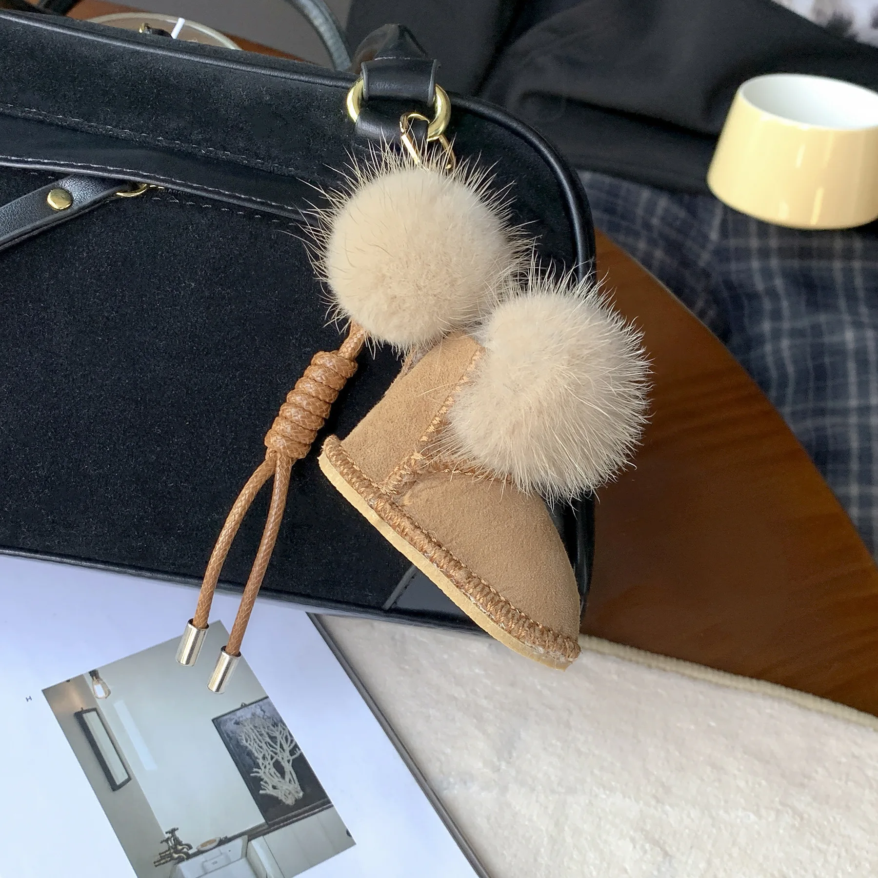 Ladies' Bag Pendants Mink Fur Mini Slippers Kawaii Sweet Bag Multifunctional High-quality Keychain Boots Gloves Accessories Cute