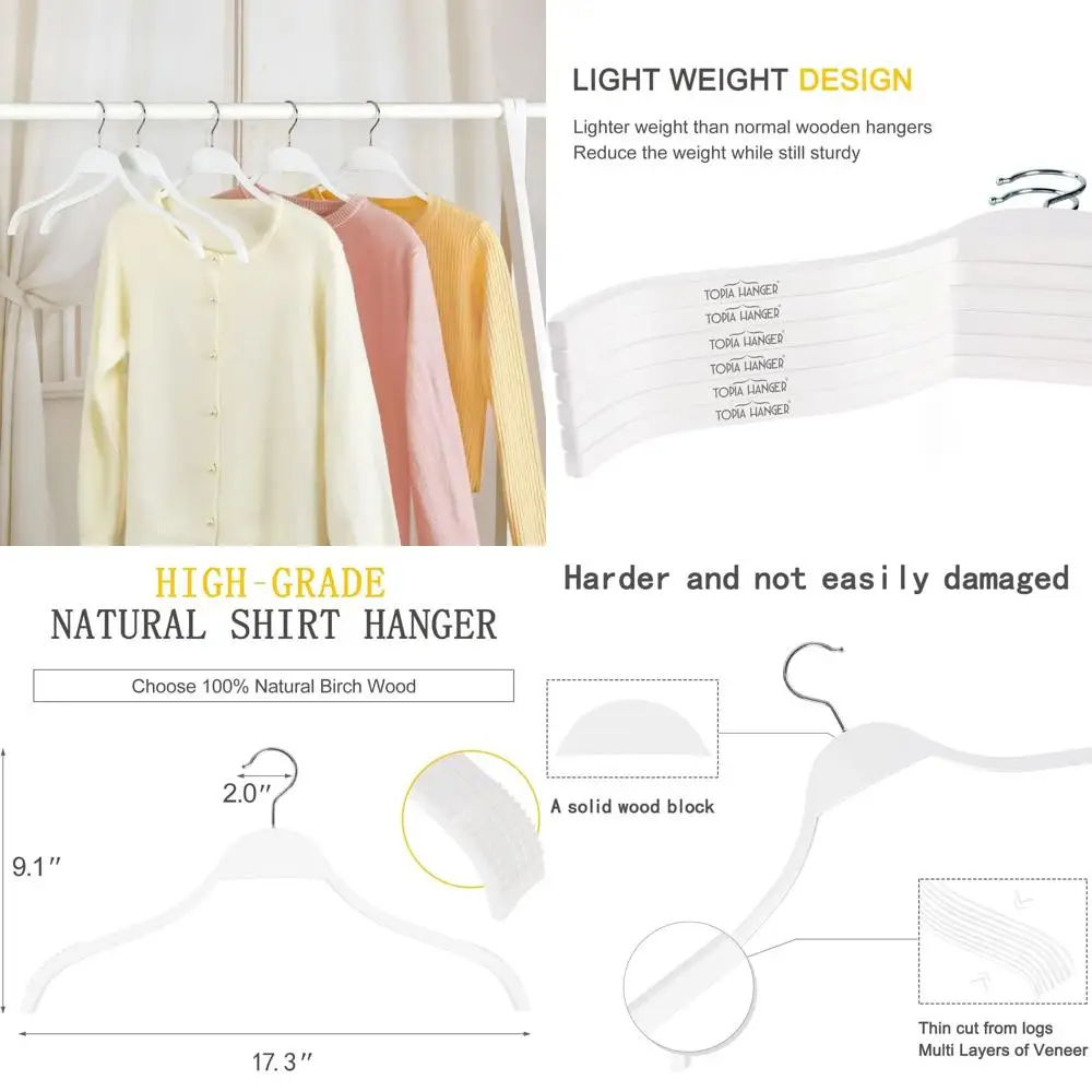 

Extra Soft Rubber Grip Wooden Hangers, 30-Pack High-Grade Fashion Hangers, No Shoulder Bump for Sweaters, Hoodies, Jackets, Dres