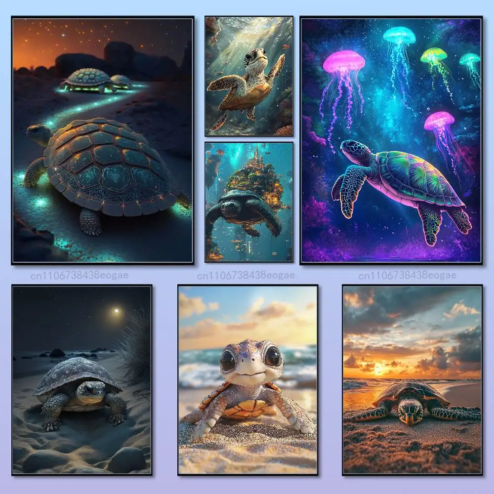 

Dreamy Art Turtle Poster HD Art Sticky Wall Aesthetic Decoration Waterproof Home Living Room Bedroom Bar