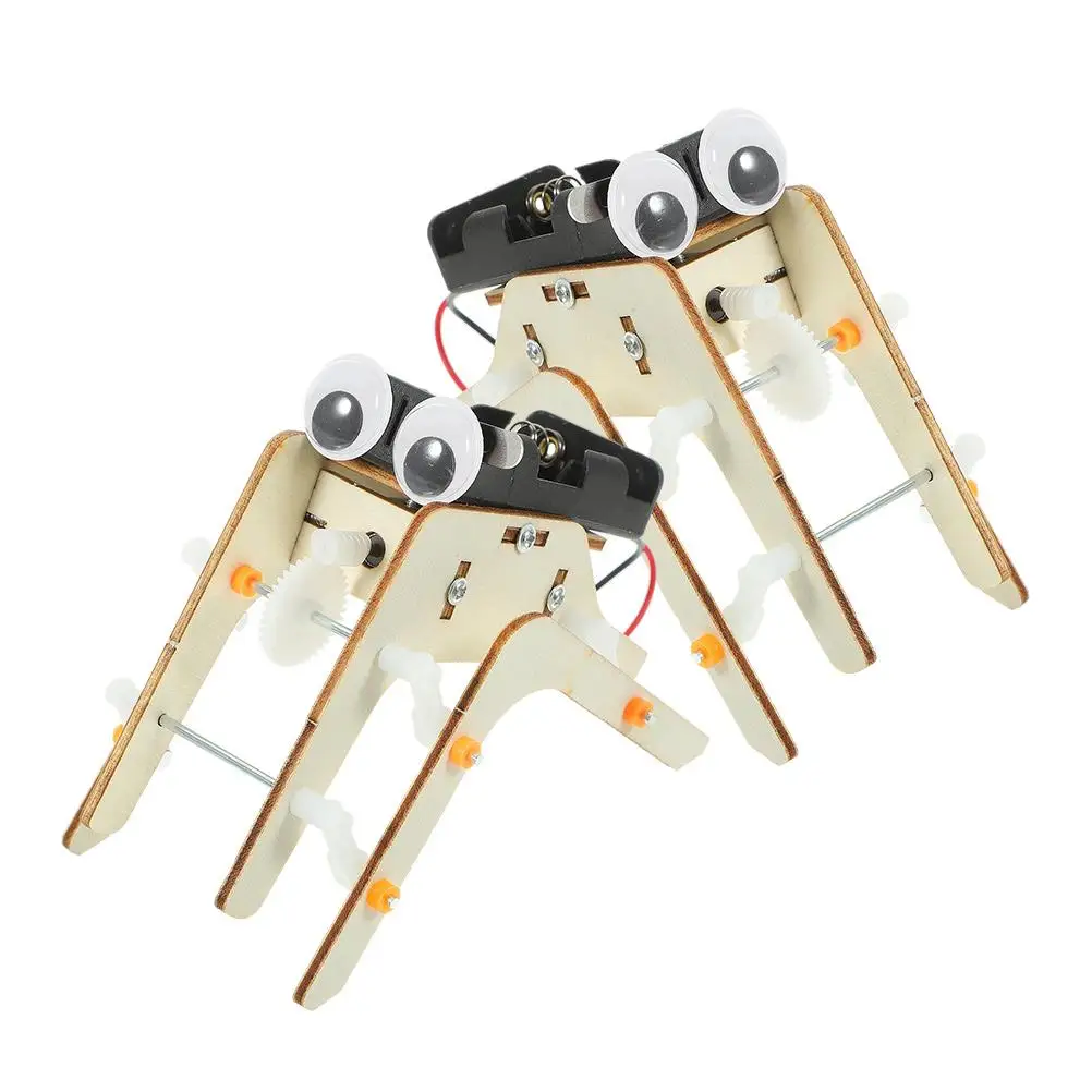 

2 Sets Spider Robot DIY Wooden Toy Kit Kids Scientific Experiment Educational Material Easy Assemble Safe Fun Learning