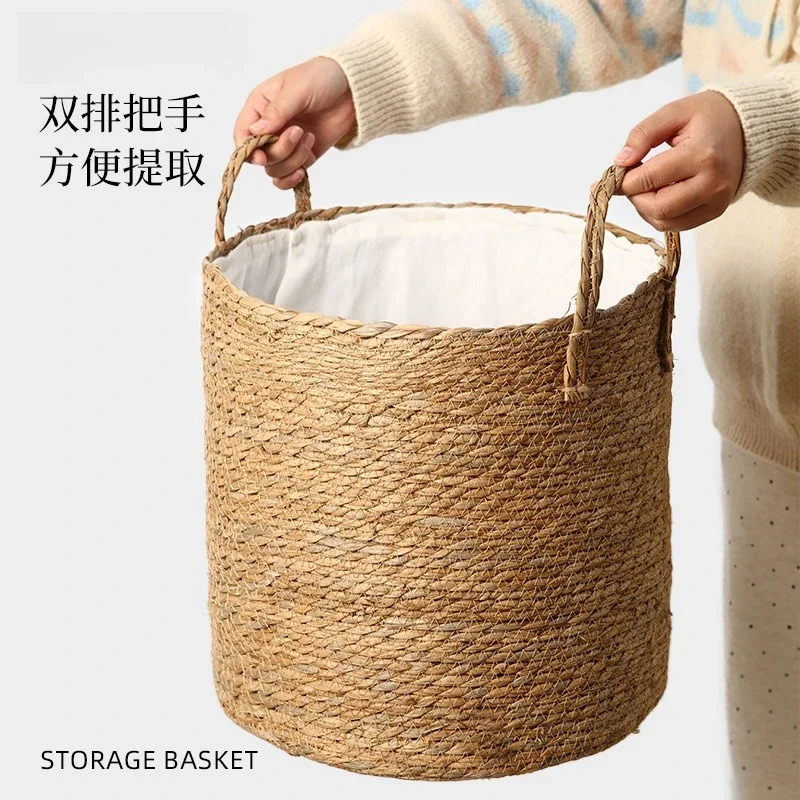 Straw Dirt Basket Household Storage Premium Handwoven Large Japanese Style