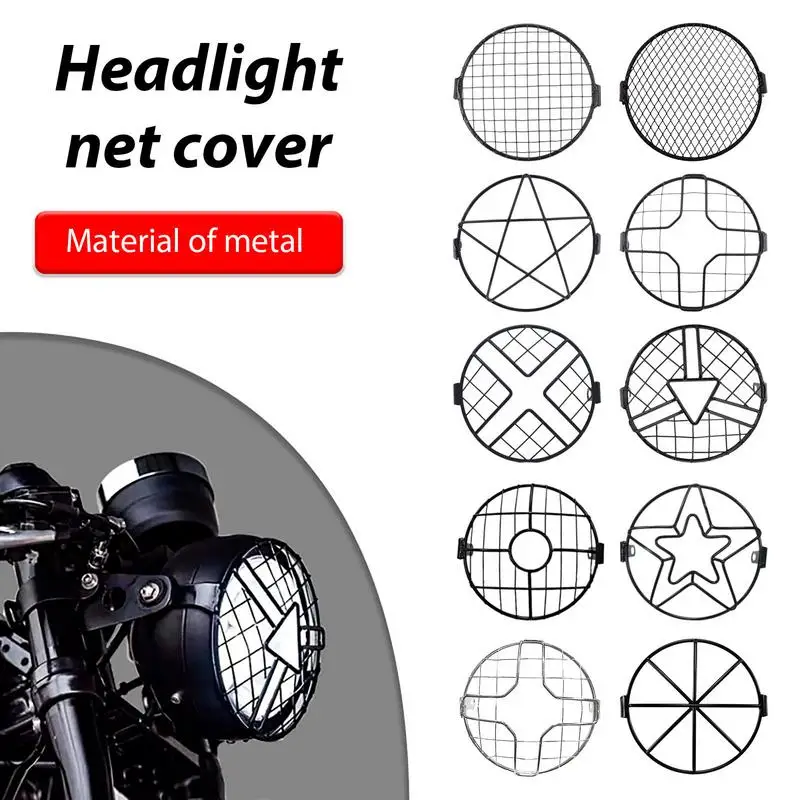 Headlight Grill Metal Mesh Motorcycle Headlight Fog Lamp Protector Guard Grille Cover Protector Cover Decoration For 6.5Inch