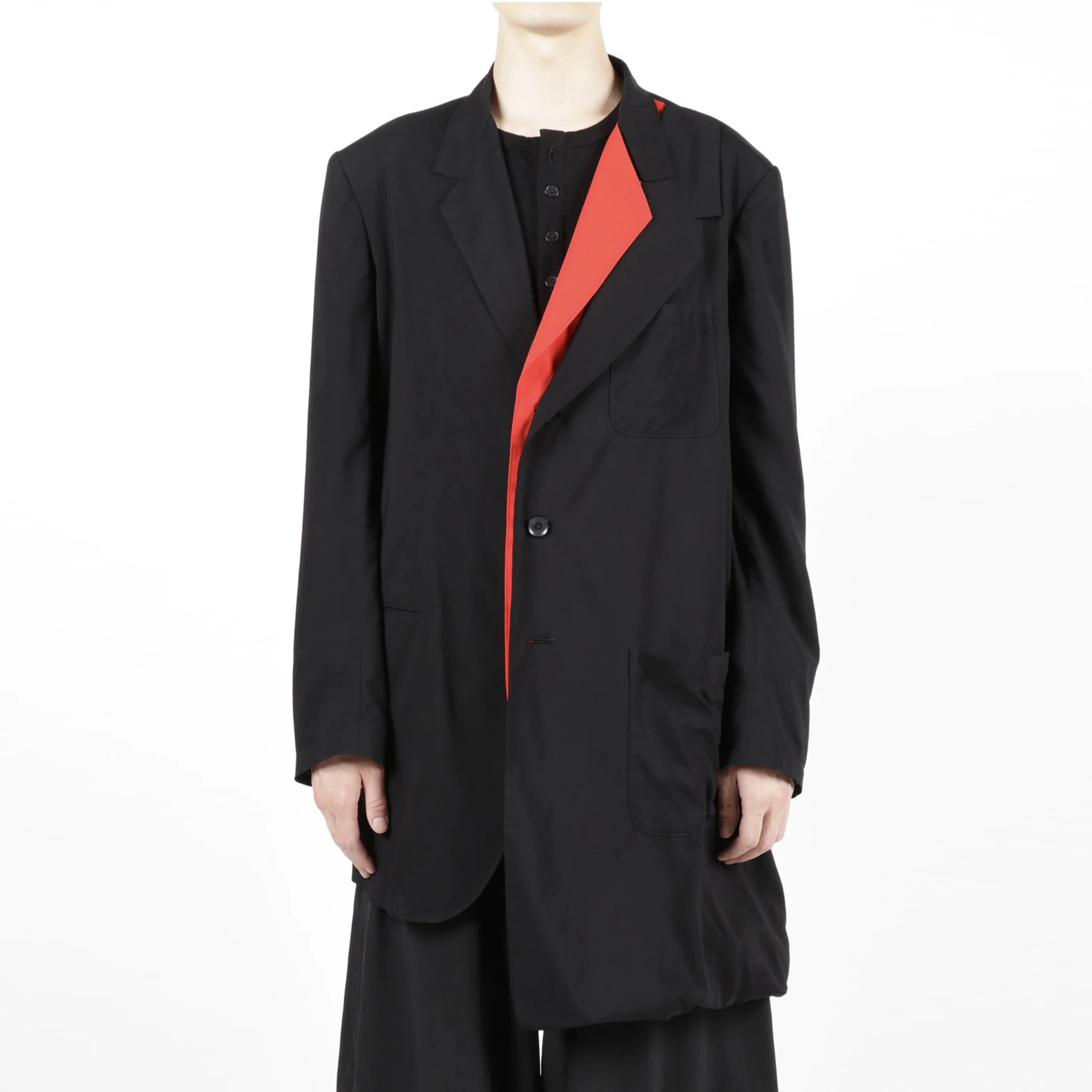 YOJI OOAK synthetic silk left double-layer black and red dual color thin jacket suit, Japanese niche designer