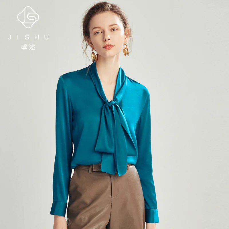 Long-sleeved Mulberry Silk Shirts Lace Commuter Niche Autumn Elegant Blouse Basic Solid Office Lady's Top Shirts And Blouses