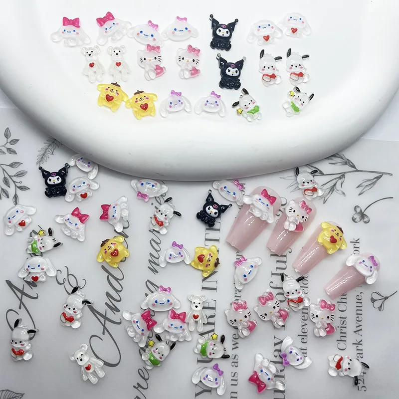 Sanrioed Hello Kitty Nail Charms Kawaii Cartoon Kuromi Nail Jewelry Rhinestone Gems for Manicure Decration Accessories