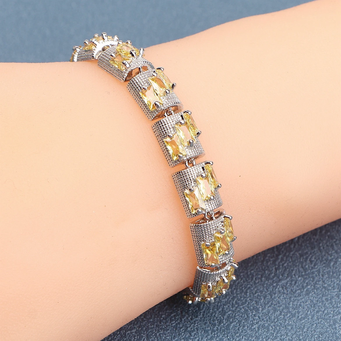 925 Silver Charm Green Cubic Zircon Bracelets For Women Wedding Jewelry 18+2CM Length