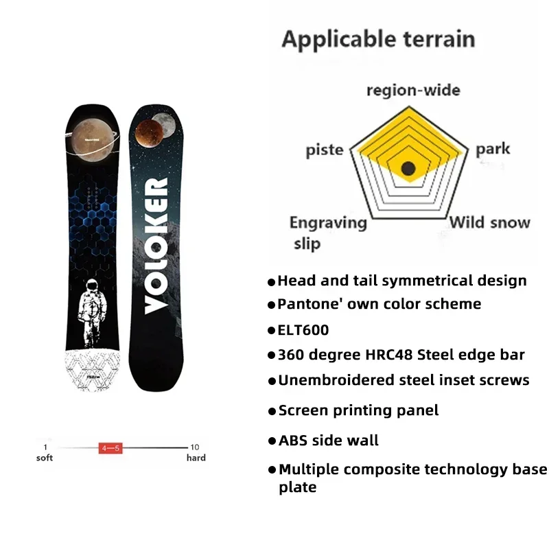 Vooker Snowboard-Skateboard mit Gravur, All-Terrain-Wildschnee, flache Blumen-Schneeausrüstung, für Erwachsene, Männer/Frauen, Schnee, 140–163 cm