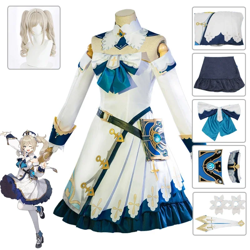 Projeto Genshin Barbara Anime Cosplay botas sapatos e peruca para meninas, vestidos Barbara Princess, roupa de empregada Lolita para mulheres, Halloween