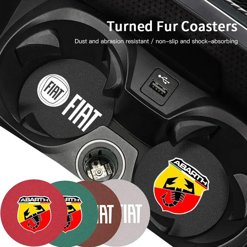 Car Cup Coaster Auto Cup Holder Mat Car Drink Slot Pad Turned Fur Surface for Fiat 500 500e 500C Abarth Panda Tipo 600 500X