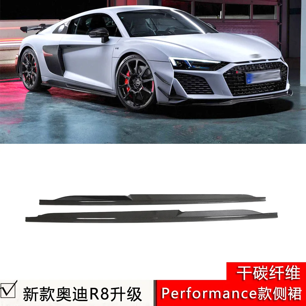 

Suitable for From 2019 to 2023, R8 was modified with PERFORMANCE dry carbon fiber side skirts, R8/GT/RWD dry carbon side skirts