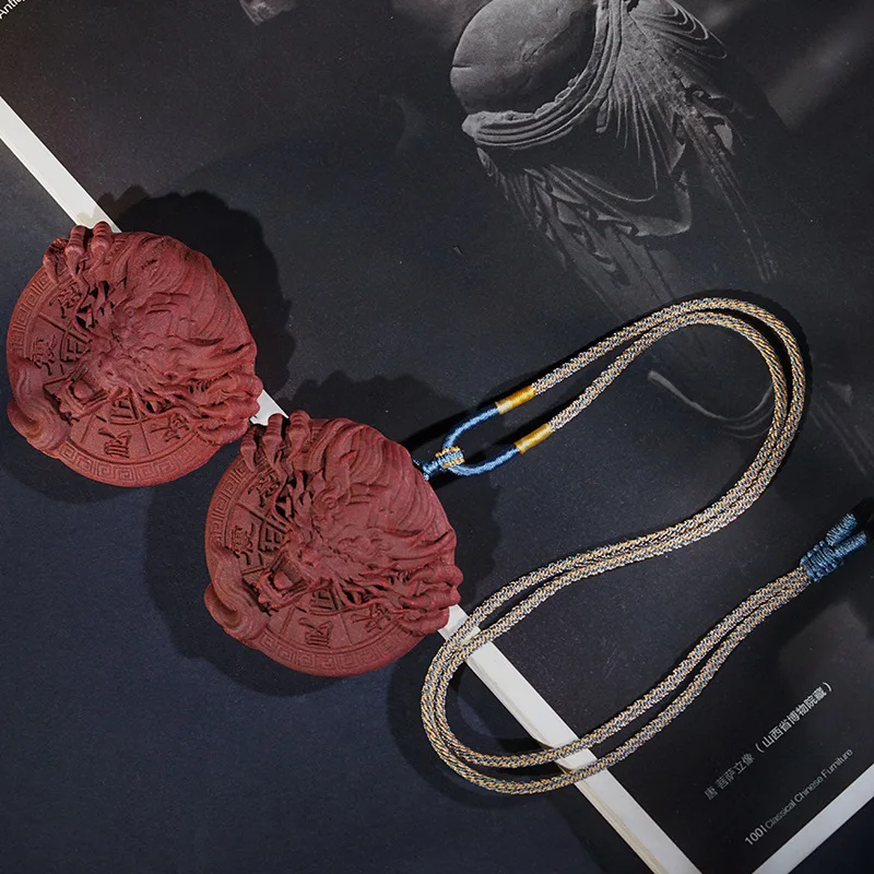 Chinese Style Traditional Bagua Dragon Carved Incense Pendant Necklace Lucky Blessing Wealth Amulet Unisex Adjustable Rope Sweat