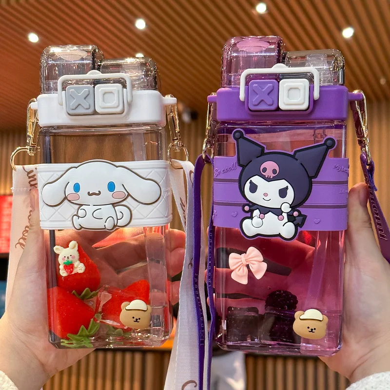 Sanrio Hello Kitty My Melody Cinnamoroll Cartoon Drinking Cup with Straw Children Student Kuromi Water Cup Baby Kids Bottles