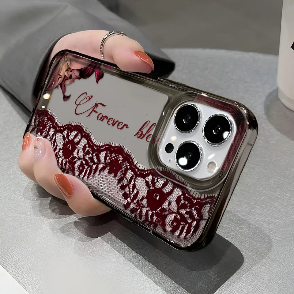 Funda de teléfono con patrón de encaje para iPhone 16 11 17 Pro Max 13 15 14 12 Plus, simple estilo INS, suave a prueba de golpes 4
