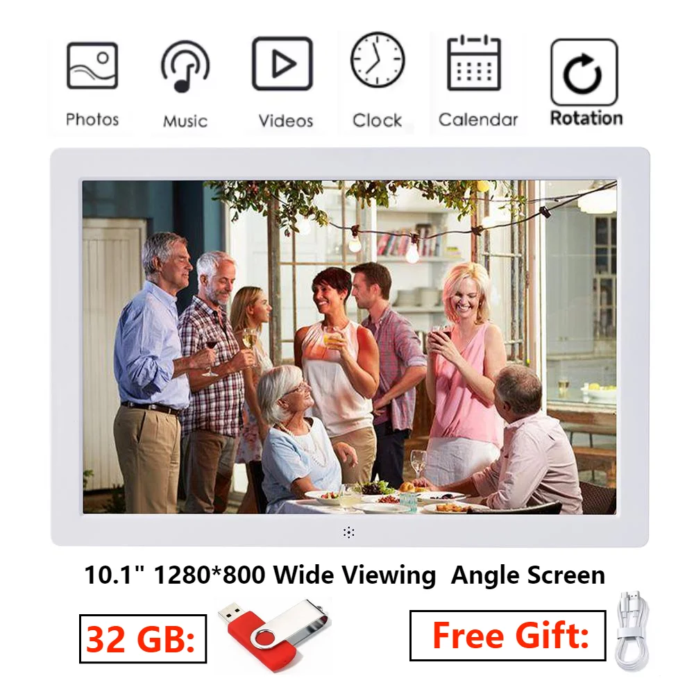 

10.1 Inch HD IPS Digital Picture Frame 1280*800 Full-View Screen with Remote Control 360° Rotation With Clock Calendar For Gift
