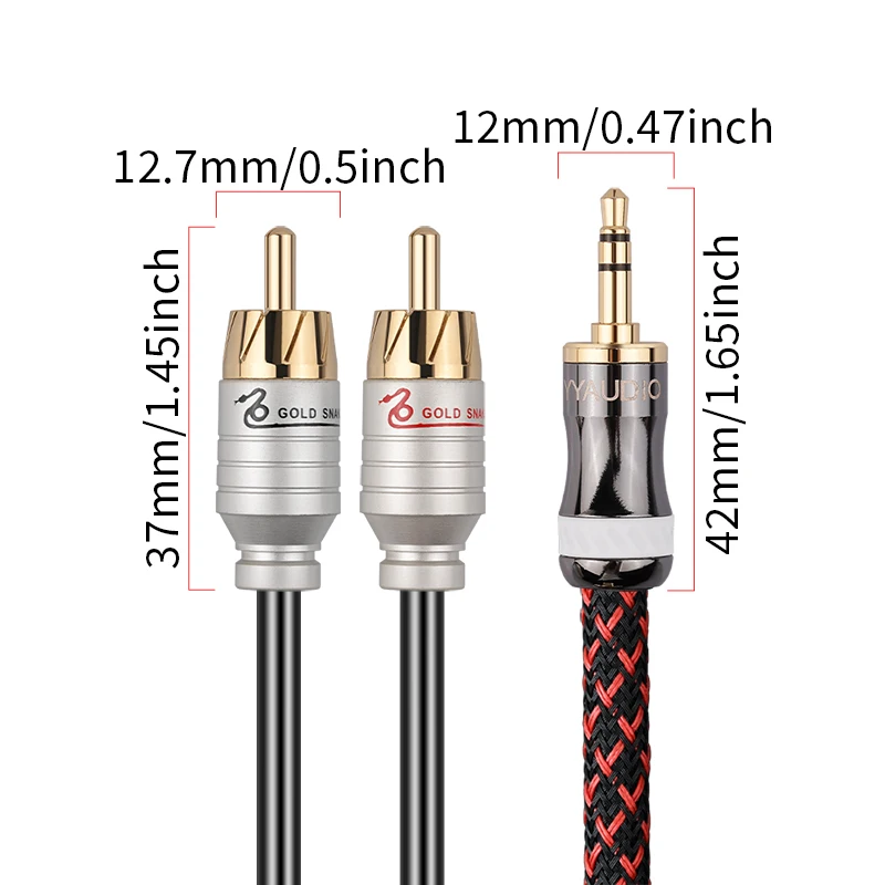 YYAUDIO High Fidelity 3.5mm to Twin RCA Splitter Cable, Male to Dual RCA Cord for Laptop  Audio Speaker