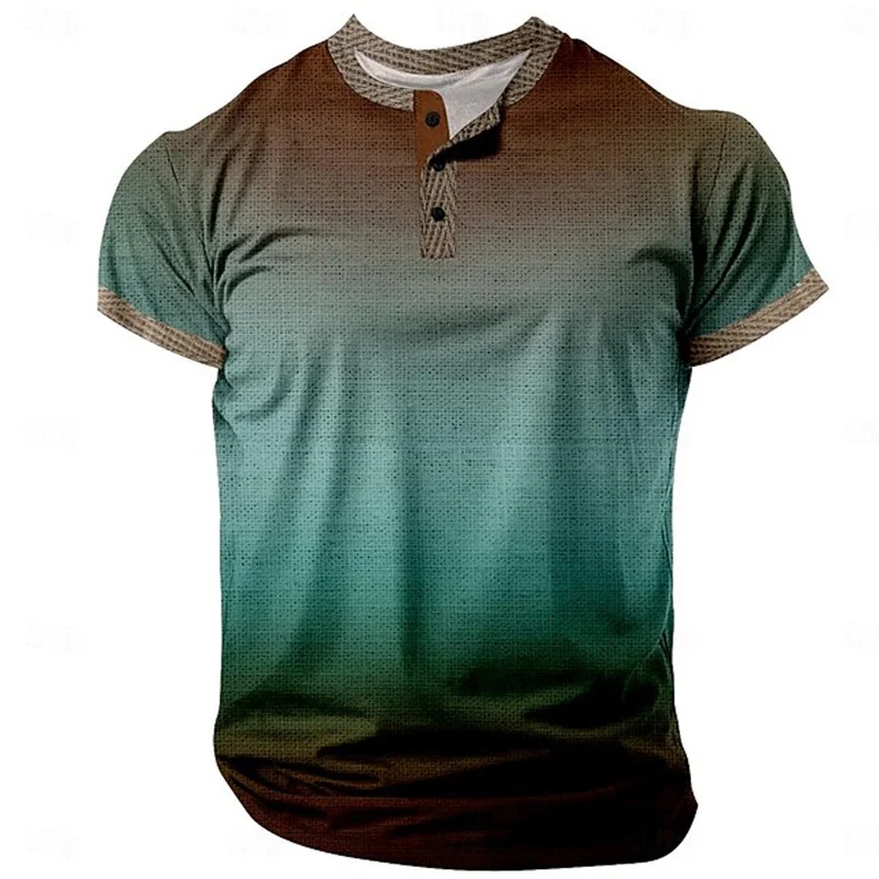 Sommer Herren Pullover Boutique Farbverlauf Bedruckt Atmungsaktiv Knopfleiste Pullover Herrenbekleidung 3D Waffel Kurzarm Mode-Oberteil – Detail 12