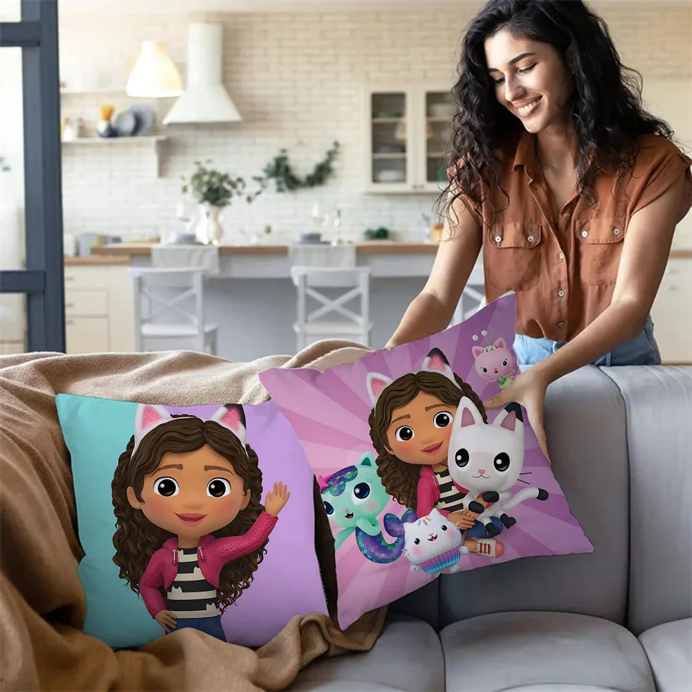 Cartoon Gabbys Kawaii Pillow Covers Cartoon Sofa Decorative Home Double-sided Printing Short Plush Cute Cushion Cover
