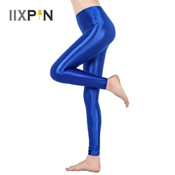 Women Oil Glossy Stretchy Leggings Shiny Metallic Skinny Leggings Bodycon Hot Pants for Gym Yoga Dance Running Cycling Sports