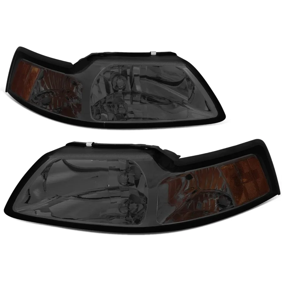 

DNAMotoring HLOHFM99SMAM Amber Smoke Lens Headlights Assembly for 9904 Mustang Left and Right Side Lighting Upgrade with Enhanc