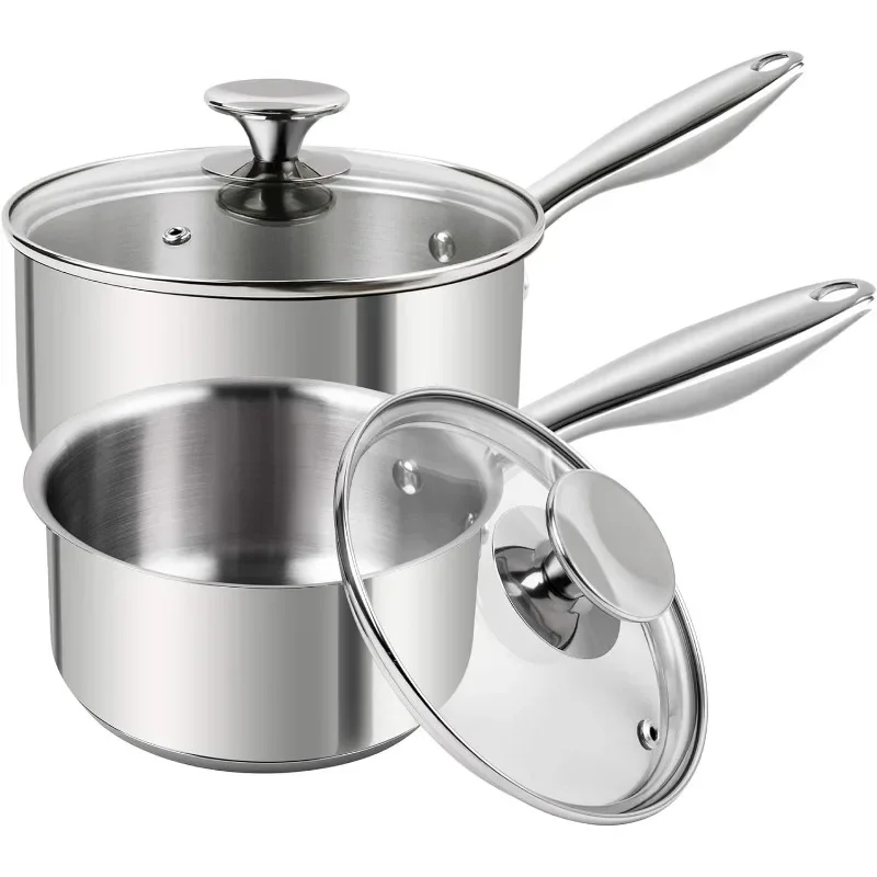 Stainless Steel Saucepan Set 1Qt & 2Qt, Premium 2 Piece Sauce Pan Set German Technology