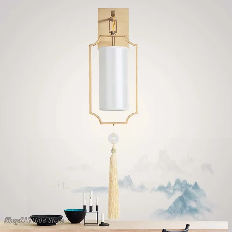 modern led wall lamps Chinese copper color wall lights minimalist designer model room living room hotel classical sconce lights
