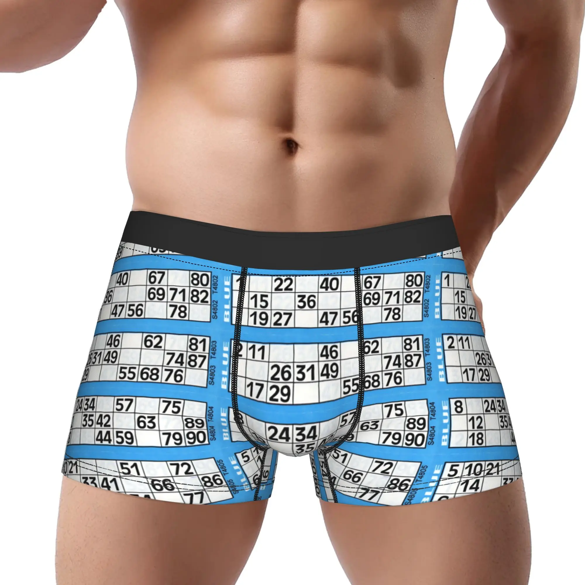 1piece  Full Bingo Card Design with Numbers Underpants Homme Panties Male Underwear Print Shorts