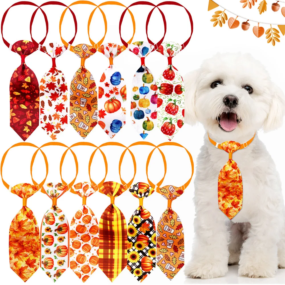 

10/30PCS Autumn Dog Neckties Thanksgiving Adjustable Pet Dog Bow Ties Collars Maple Leaf Print Dog Bowties Pet Supplies For Dogs