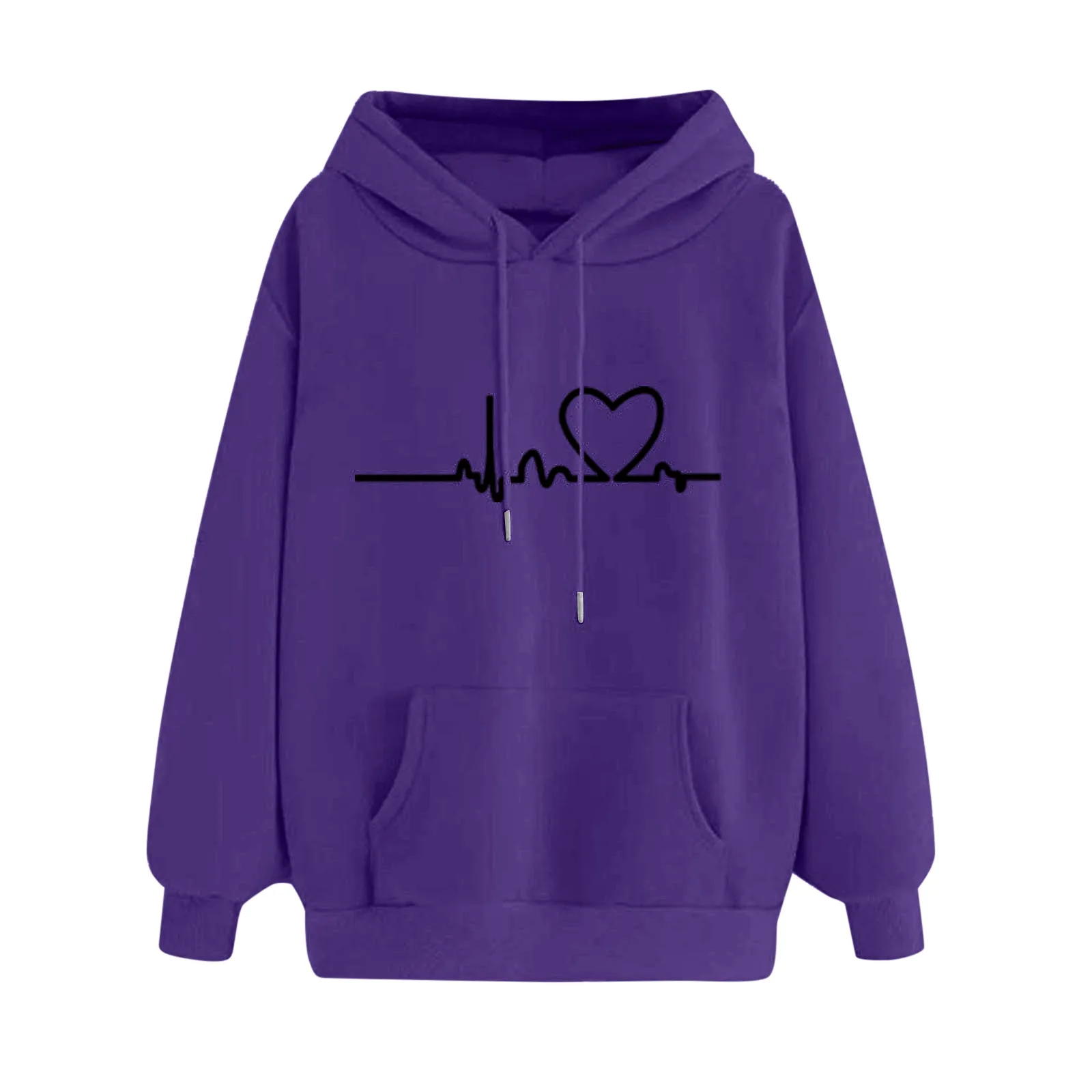 Fashion Heart Printed Hooded Sweatshirt Women Valentine\'s Day Couple Sweatshirt Casual Solid Long Sleeve Pullover Sweatshirt