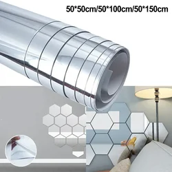 Wall Mirror Sticker Mirror Film Adhesives Film Bathroom Decoration 50×50cm/50×100cm/50×150cm Mirror Wall Sticker