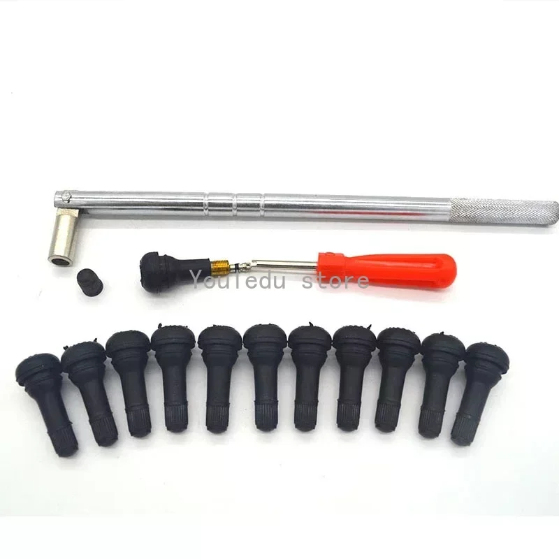 

1set TR413 Snap-In Tire Valve Stems Short Black Rubber The Valve Core Wrench No Inner Tire Valve Disassembly