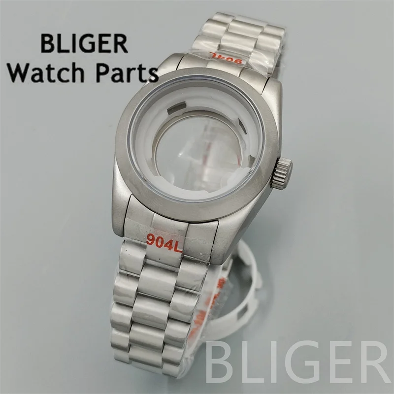 BLIGER-caja de reloj de acero inoxidable cepillado recubierto, 31mm, con correa, bisel redondo, cristal de zafiro ampliado, apto para movimiento NH05 NH06