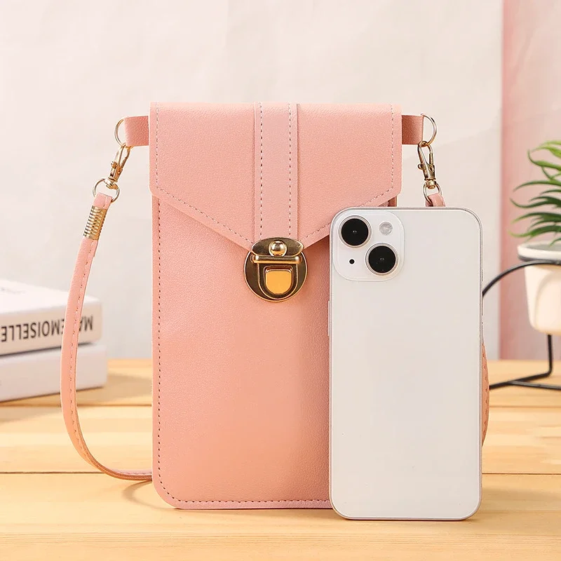 Fashion Touch Screen Women Cell Phone Bag Shoulder Transparent Card Holders Girl Handbag Ladies PU Leather Clutch Wallets Purse