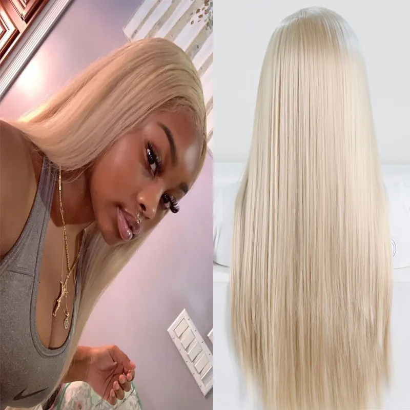 

Platinum Blonde Straight Hair Synthetic 13x4 Lace Front Wigs High Quality Heat Resistant Fiber Hair For Women Cosplay Daily Use