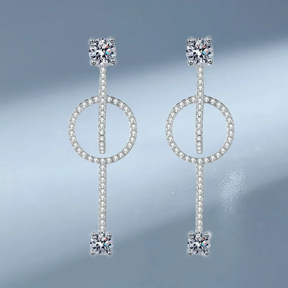 

1.6ct High Quality Moissanite Diamond Split Long Drop Earrings, Luxury Designs Platinum Pt950 Earrings Lady Wedding Fine Jewelry
