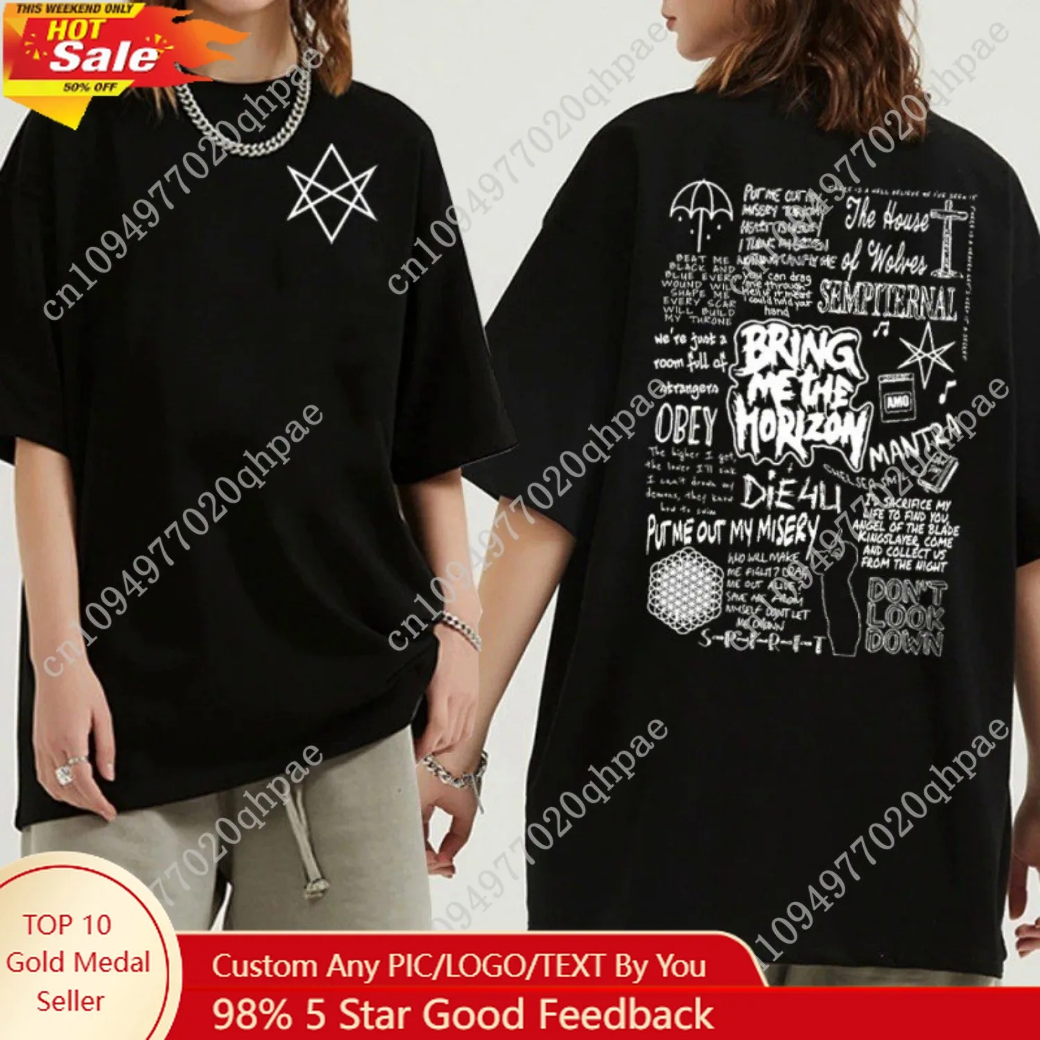 

Bring Me The Horizon Summer Men's 100% Cotton T-Shirt Short Sleeve Y2K Hip Hop Street Casual Fashion Men's Clothing