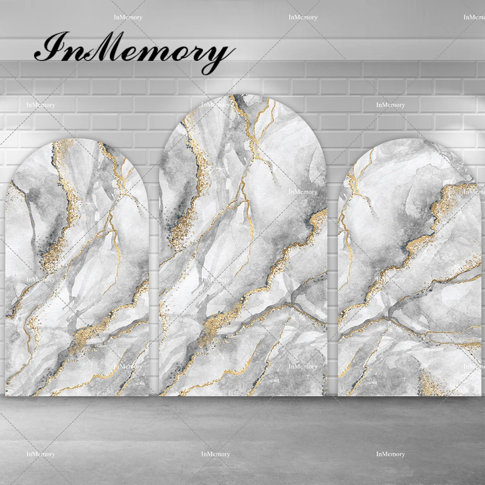 Grey Gold Marble Pattern Chiara Wall Backgrounds For Man Woman Adult Birthday Party Arch Backdrop Cover Double-sided