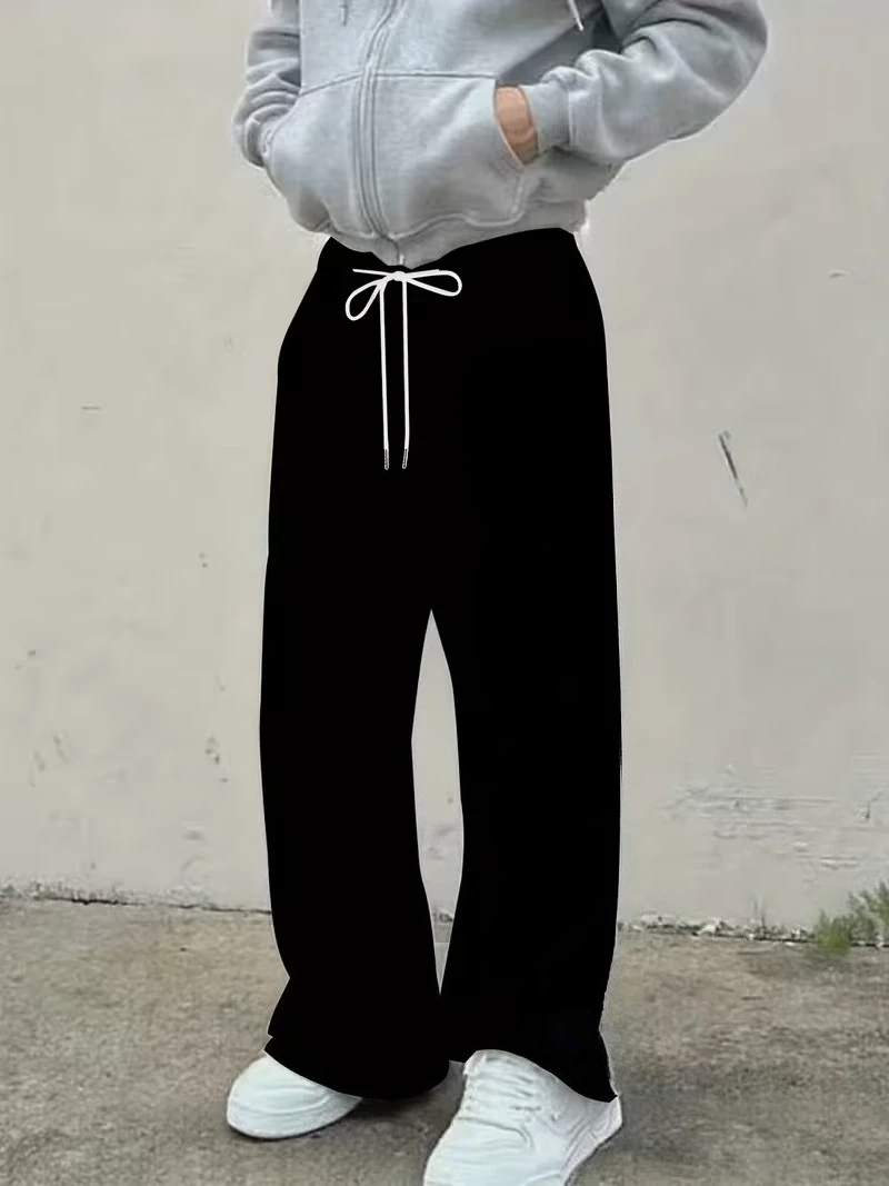 Pantalon droit décontracté pour hommes, couleur unie, athlétique, jambes larges, en coton, ample, toutes saisons, survêtement Hip Hop Y2K Harajuku