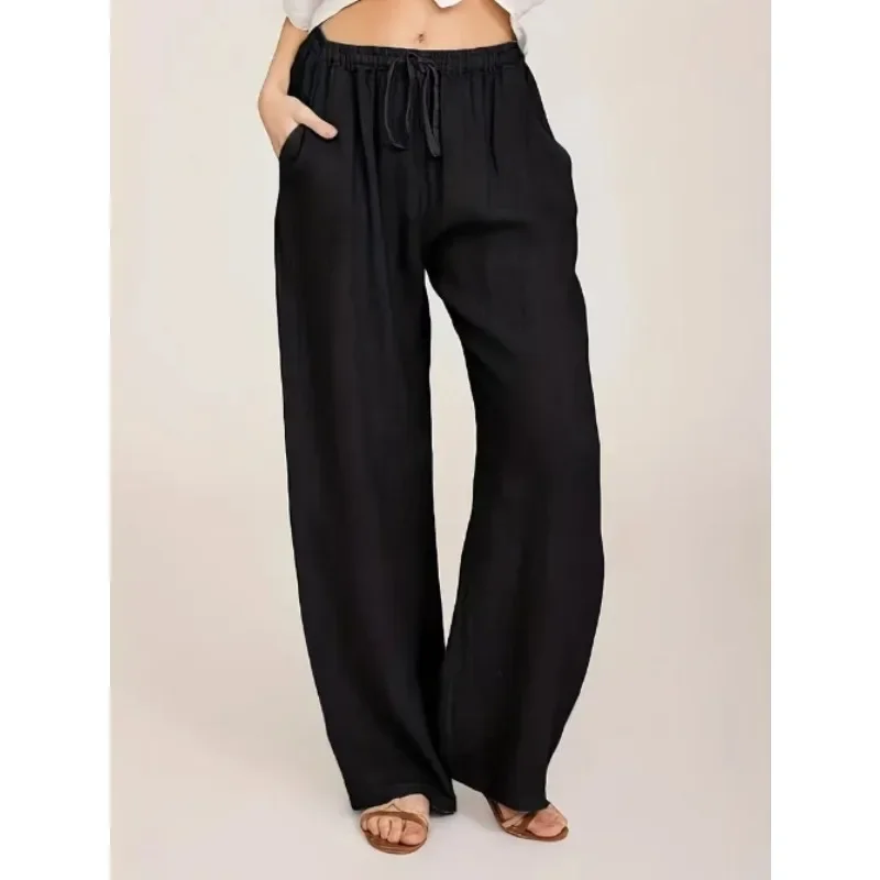 

Осенние женские брюки больших размеров, осенние однотонные широкие брюки с высокой талией, женские свободные повседневные дышащие спортивные брюки из конопли