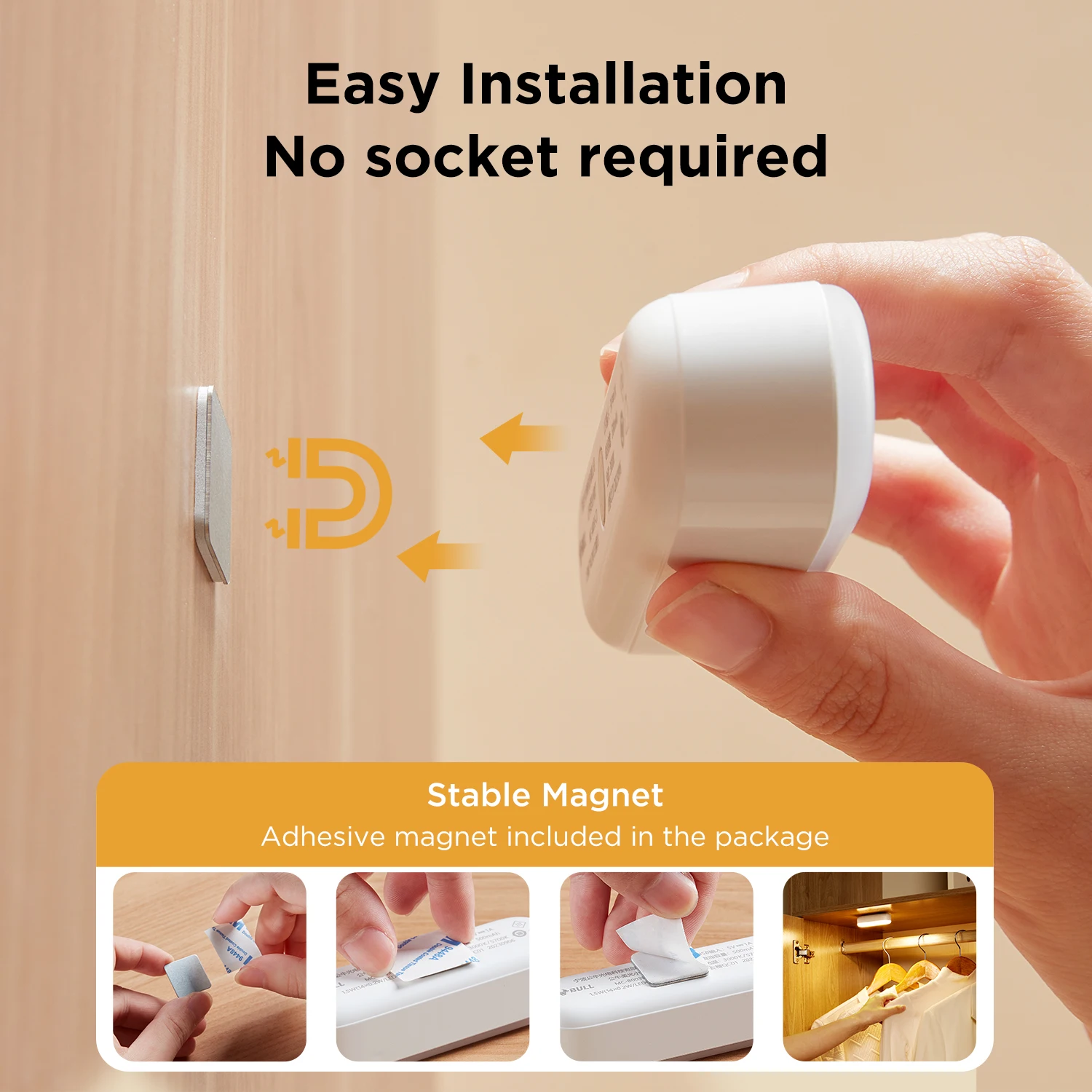 GONEO Motion and Brightness Sensor Light Magnetic Rechargeable Battery LED Night Light for Bedroom Corridor Hallway Closet