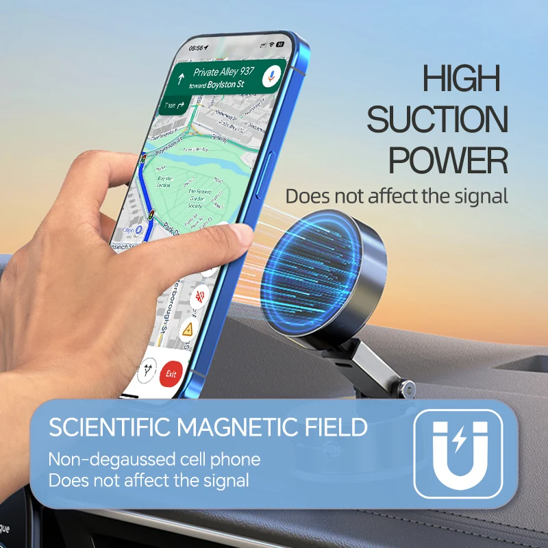 Multi-position magnetic car dashboard mount with adjustable horizontal installation, compatible with all mobile phones. image 2