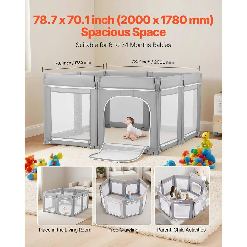 روضة أطفال كبيرة جدًا قابلة للطي للأطفال الصغار: 78.7 × 70.1 مركز أنشطة أمان مع باب بسحاب وشبكة، هدية مثالية للاستخدام الداخلي/الخارجي