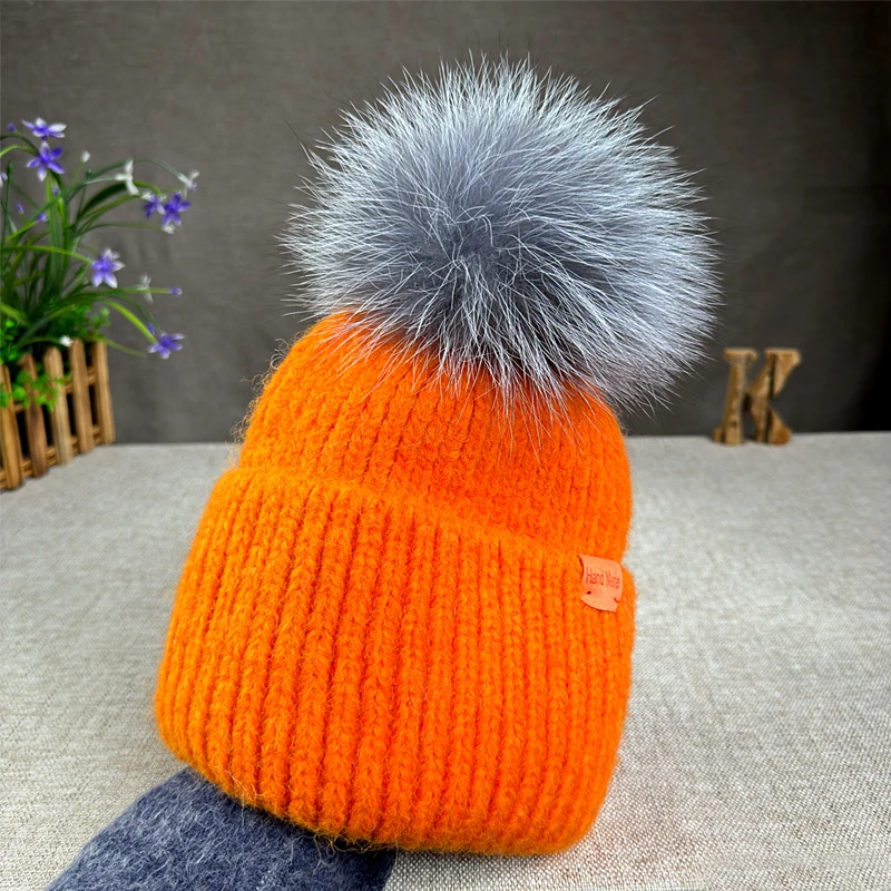 Big size New Brand fur pompom hat Fashion traveling hats for women girl High quality rabbit fur winter Warm Female beanies