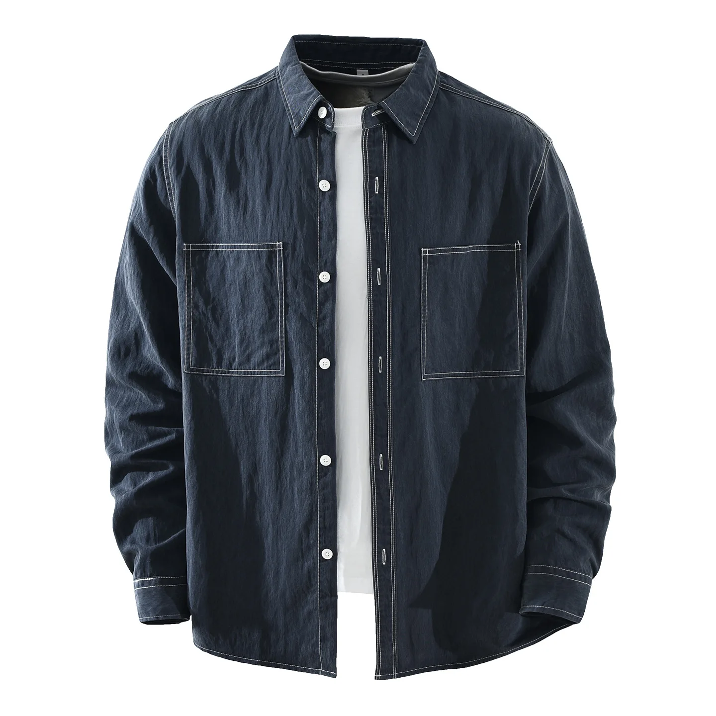 

Loose Fit Long Sleeve Men's Shirt Versatile Casual Fashion Japanese Style Workwear Artistic Loose Top Daily Wear Polyester Blend