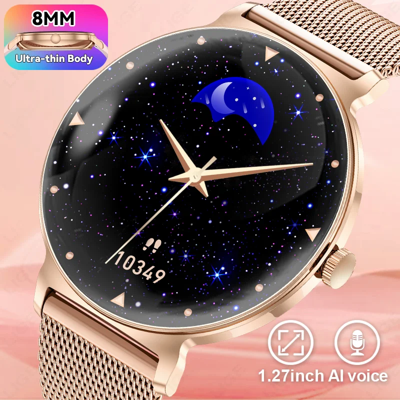 

LIGE New 8mm Ultra Slim 1.27" HD Smart Watch Women Heart Rate Female Menstrual Period Health Monitor BT Call Fashion Smartwatch