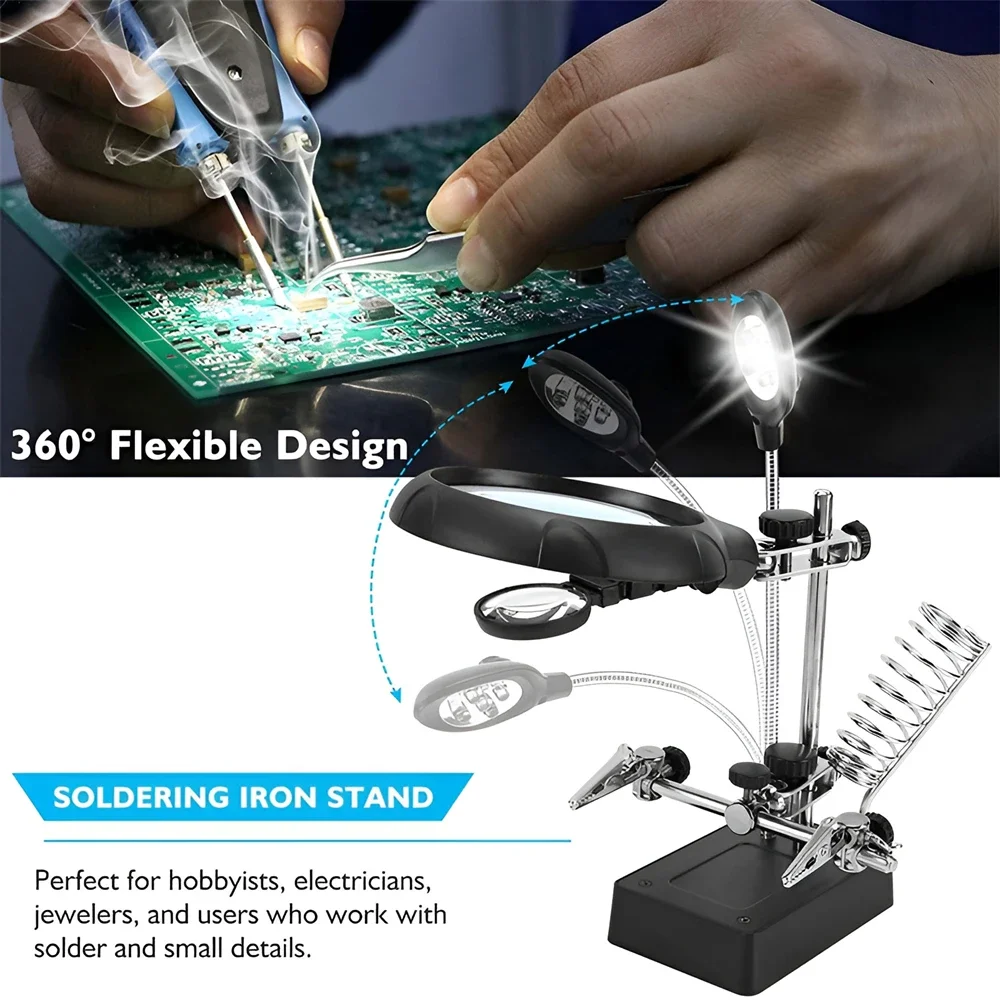 Imagem -03 - Lupa com Luz Led Desktop Soldagem Repair Tool Auxiliar Clipe de Lupa Mão de Solda Stand Holder 3x