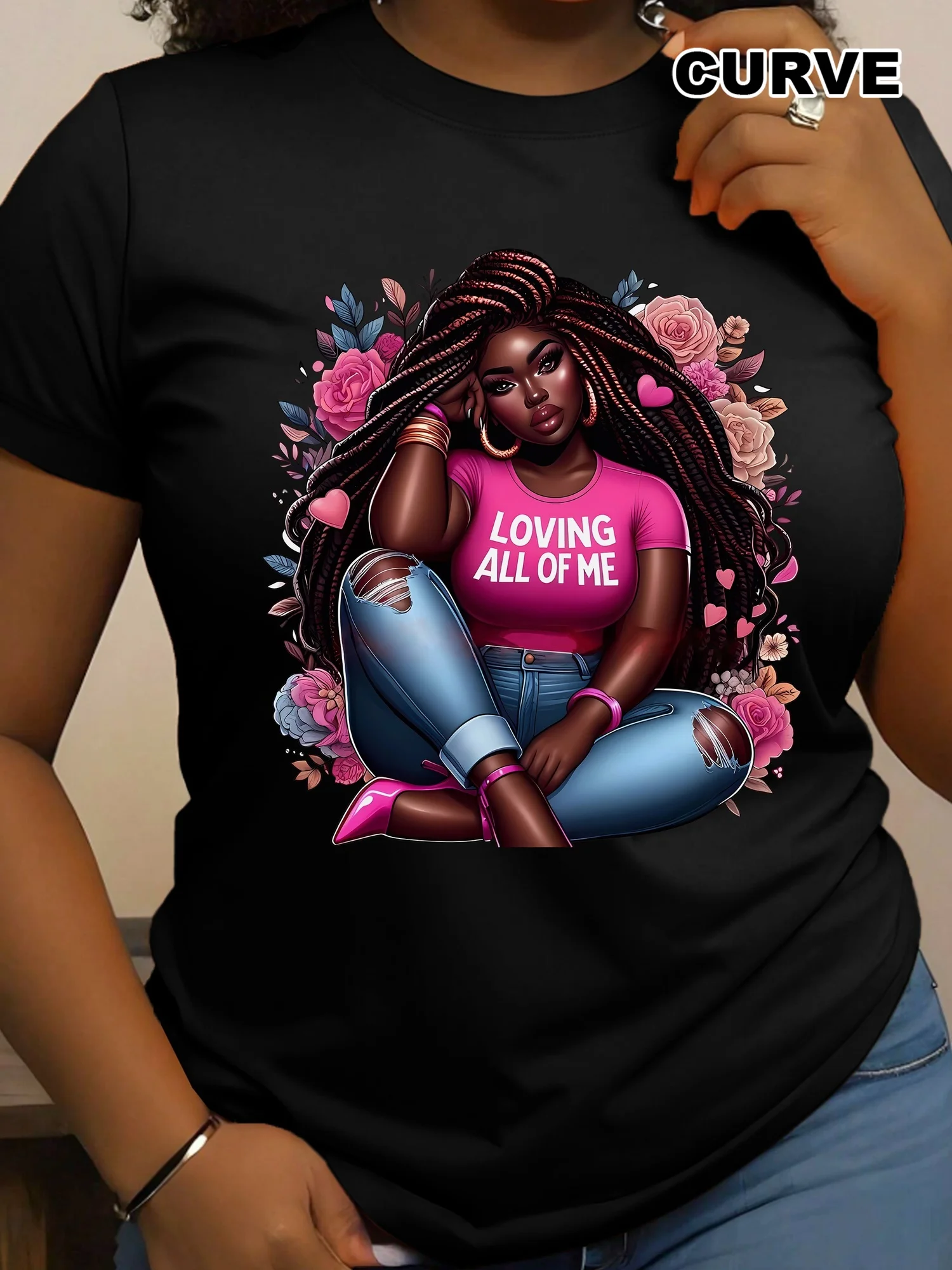 

[Figure Print Crew Neck Tee] Summer & Spring Short Sleeve Figure Print Crew Neck T-shirt - Women's Casual Top