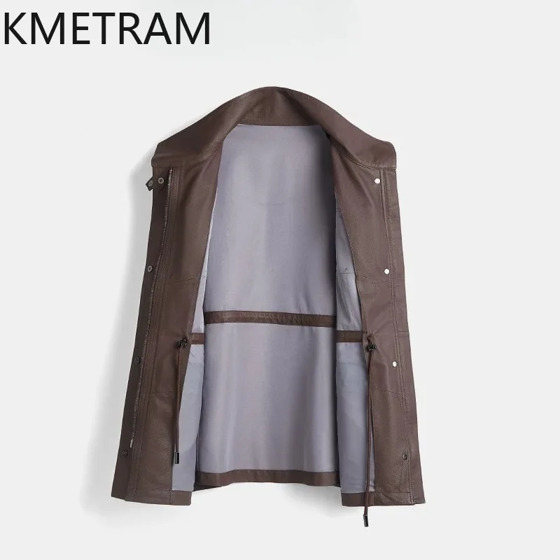 KMETRAM Ultra-thin Uncoated Sheepskin Genuine Leather Jacket Woman Cargo Jackets of Woman Mid Length Soft Leather Coat Sporty 자켓