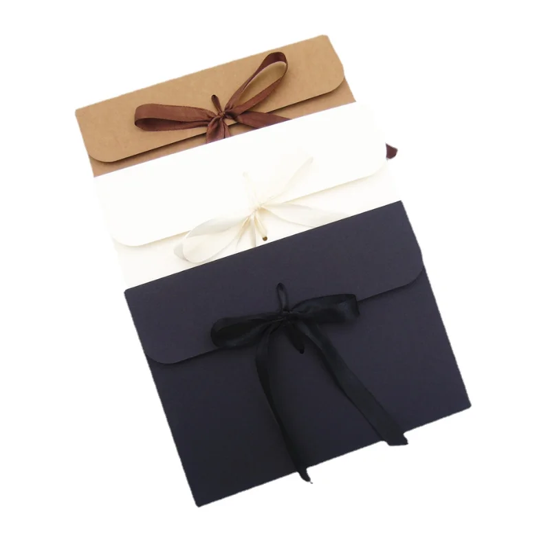 Kraft Paper Envelope Boxes for Scarf Underwear Facial Mask Packaging White Black Gift Box with Ribbons Favor Box Printed Custom