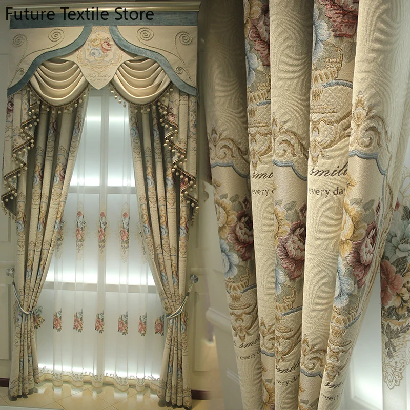 

New High-end European-style Chenille Jacquard Thickened Blackout Curtains for Living Room Bedroom Custom Finished Products