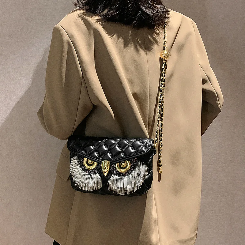 Luxury Brand Women Bag Cute Owl Design Crossbody Bag Purse Summer Cylinder Tassel Mini Shoulder Bag Handbag Lady Lingge Hobo Bag